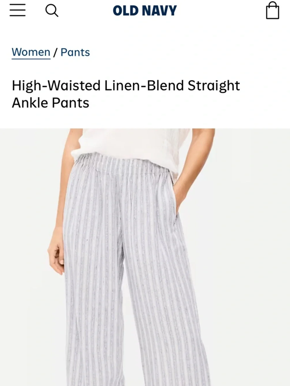 Old Navy High-Waisted Linen-Blend Straight Ankle Pants - Light Gray Stripe - Picture 2 of 5